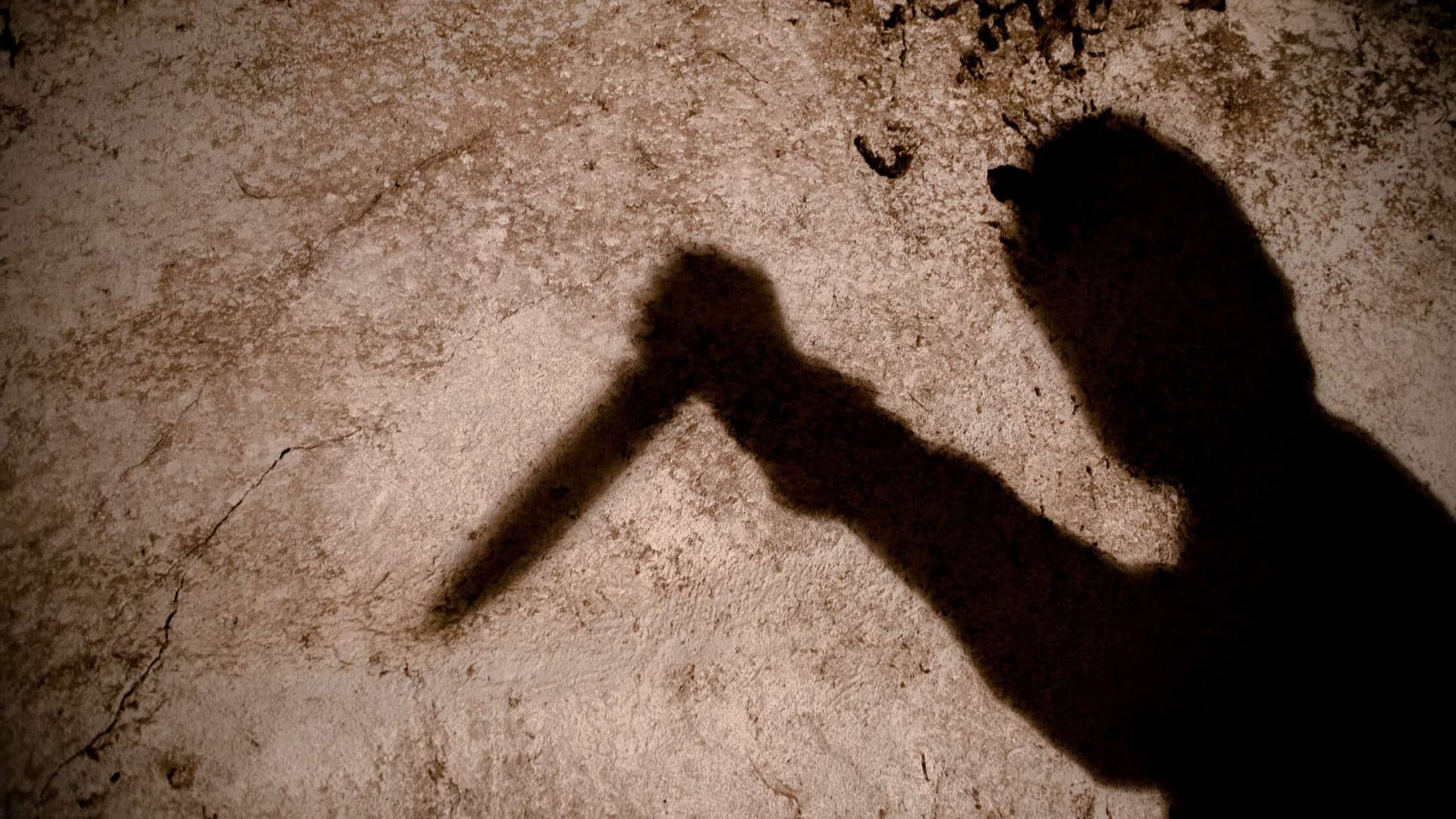 murderer with big knife and shadow horror scene